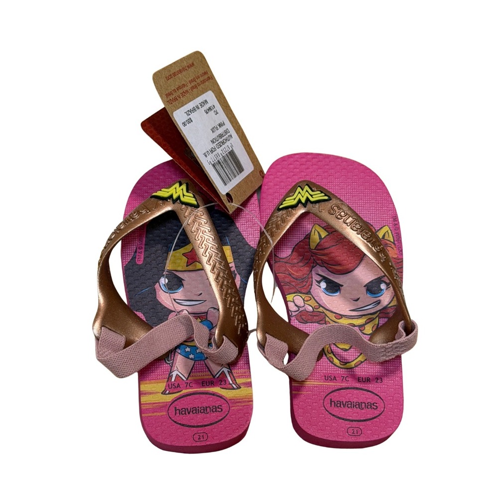Havaianas Kids Wonder Woman Pink Flux Baby Sandals Flip Flops Size 7C 23 NEW